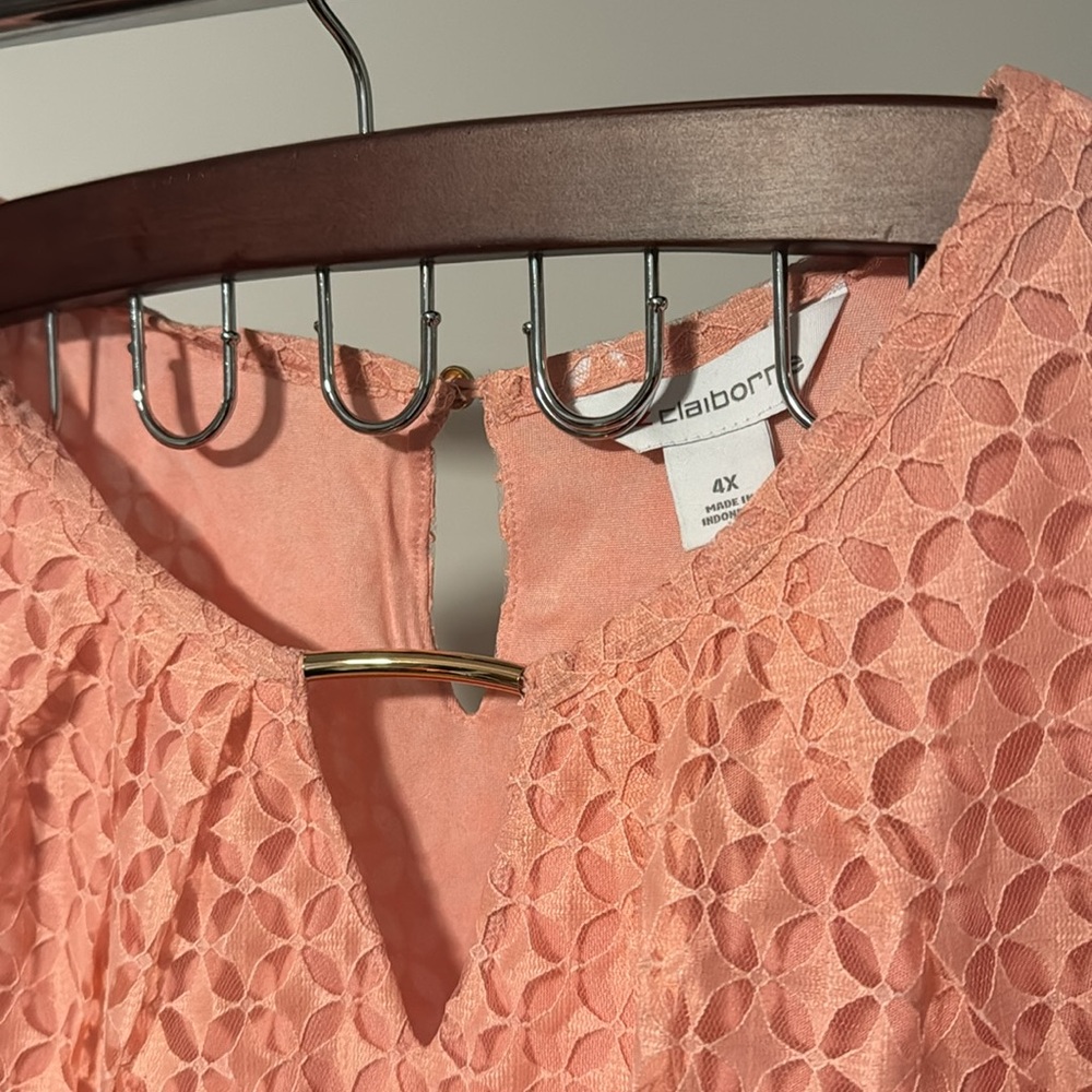 Liz Claiborne Blouse Women's Tank Lace Style Tank Top Coral Pink 4X - Picture 3 of 11